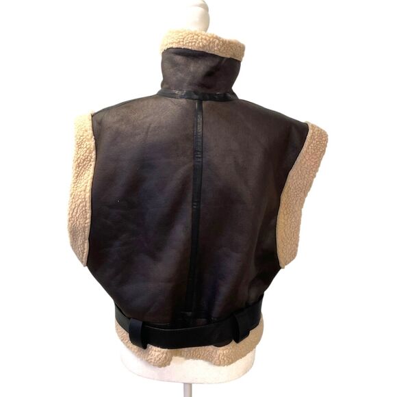 Commense Moto Style Sherpa Lined Brown Faux Leather Vest L - Picture 8 of 10